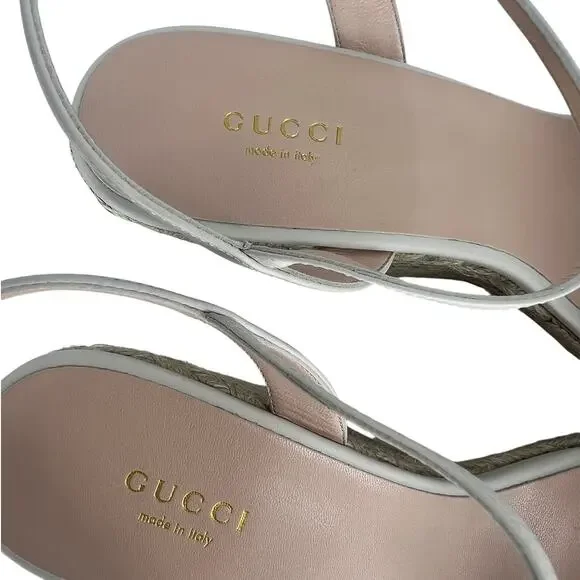 Gucci Aitana Marmont GG Leather Platform Espadrille Wedge Sandals 41 - Picture 12 of 16